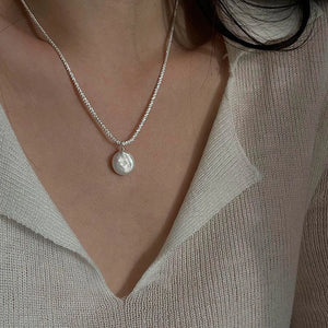 925 Silver Chain Choker Shell Pearl Pendant Necklace Wedding Gift