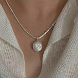 925 Silver Chain Choker Shell Pearl Pendant Necklace Wedding Gift