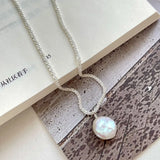 925 Silver Chain Choker Shell Pearl Pendant Necklace Wedding Gift