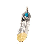 S925 Sterling Silver Indian Feather Pendant with Turquoise Retro Vintage Hip-Hop