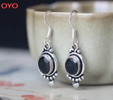 S925 Sterling Silver Agate Earrings, Indian Hand Inlaid