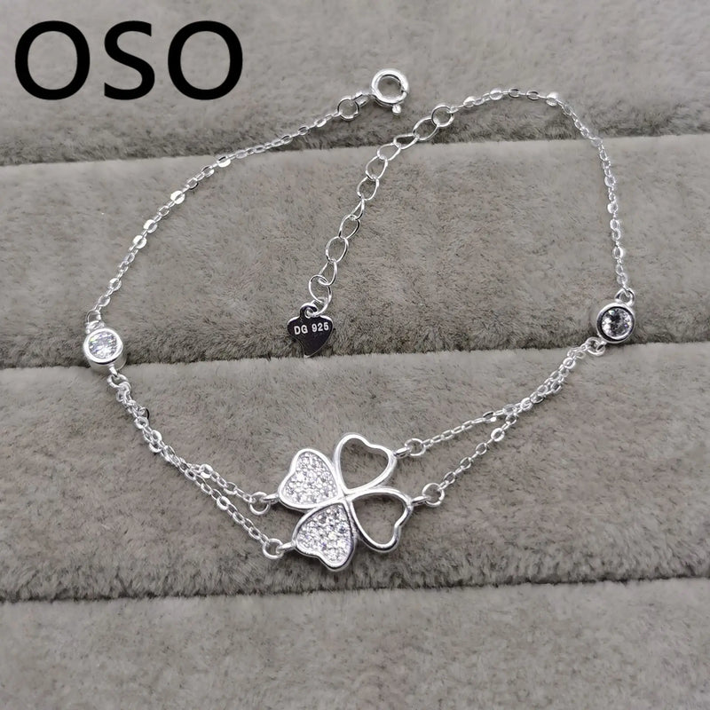 S925 Silver Diamond Clover Bracelet Japanese Hundred Pagoda Heart Jewelry