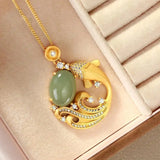S925 Silver Inlaid Hetian Jade Gray Jade Fish Pendant