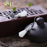 S925 Silver Inlaid Hetian Jade Ethnic Orchid Earrings