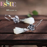 S925 Silver Inlaid Hetian Jade Ethnic Orchid Earrings