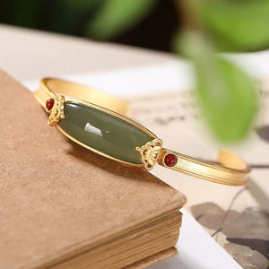 Sterling Silver Hetian Jade Geometric Adjustable Bracelet