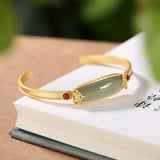 Sterling Silver Hetian Jade Geometric Adjustable Bracelet