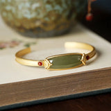 Sterling Silver Hetian Jade Geometric Adjustable Bracelet
