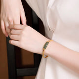 Sterling Silver Hetian Jade Geometric Adjustable Bracelet