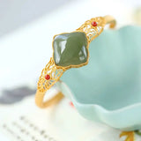Sterling Silver Natural Hetian Jade Gray Jade Geometric Hollow Ornament