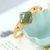 Sterling Silver Natural Hetian Jade Gray Jade Geometric Hollow Ornament