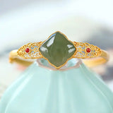 Sterling Silver Natural Hetian Jade Gray Jade Geometric Hollow Ornament