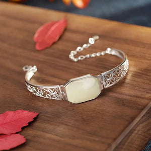 925 Sterling Silver Natural Hetian Jade Bracelet for Women