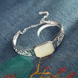925 Sterling Silver Natural Hetian Jade Bracelet for Women