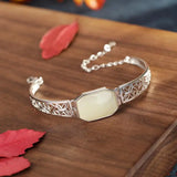 925 Sterling Silver Natural Hetian Jade Bracelet for Women
