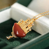 S925 Silver South Red Agate Castle Women's Ornament