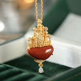 S925 Silver South Red Agate Castle Women's Ornament