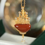 S925 Silver South Red Agate Castle Women's Ornament