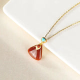 S925 South Red Geometric Pendant Natural Agate Necklace
