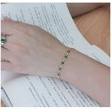 S925 Sterling Silver Diamond Candy Beans Bracelet with Natural Emerald