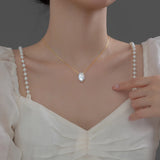 S925 Silver Flat Pearl Choker Necklace Pendant 14K Plated Wedding Party Jewelry