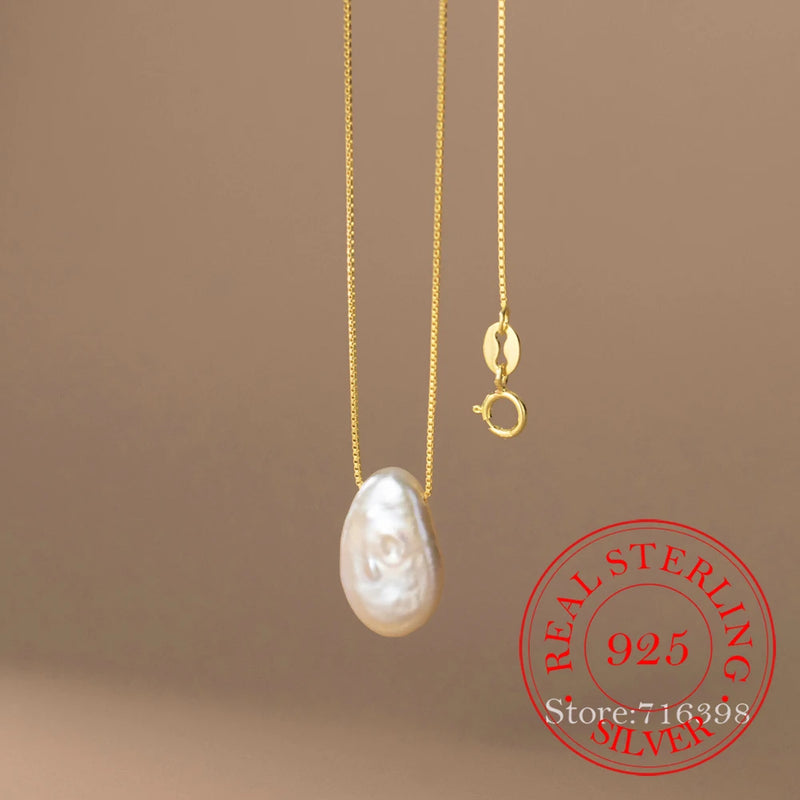 S925 Silver Flat Pearl Choker Necklace Pendant 14K Plated Wedding Party Jewelry