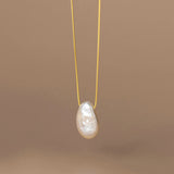 S925 Silver Flat Pearl Choker Necklace Pendant 14K Plated Wedding Party Jewelry