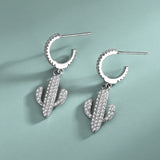 S925 Silver Cactus Plant Earrings with Diamonds