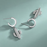 S925 Silver Cactus Plant Earrings with Diamonds