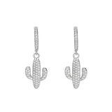 S925 Silver Cactus Plant Earrings with Diamonds