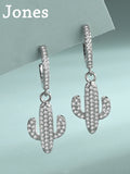 S925 Silver Cactus Plant Earrings with Diamonds