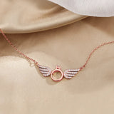 S925 Angel Wings Necklace Bracelet Zircon Ring Set