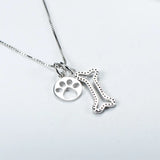 Sterling Silver Dog Paw Print Pendant Bone Necklace