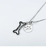 Sterling Silver Dog Paw Print Pendant Bone Necklace
