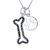 Sterling Silver Dog Paw Print Pendant Bone Necklace