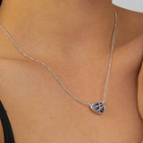 S925 Sterling Silver Love Heart Pendant Necklace Crystal Glass Women's Jewelry