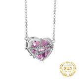 S925 Sterling Silver Love Heart Pendant Necklace Crystal Glass Women's Jewelry