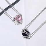 S925 Sterling Silver Love Heart Pendant Necklace Crystal Glass Women's Jewelry