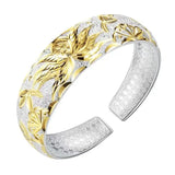 S925 Silver Ladies Bracelet, Ethnic Style Wide Face Open Rose Solid Bracelet