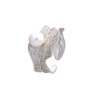 S925 Sterling Silver Natural Pearl Ring Fittings Adjustable DIY