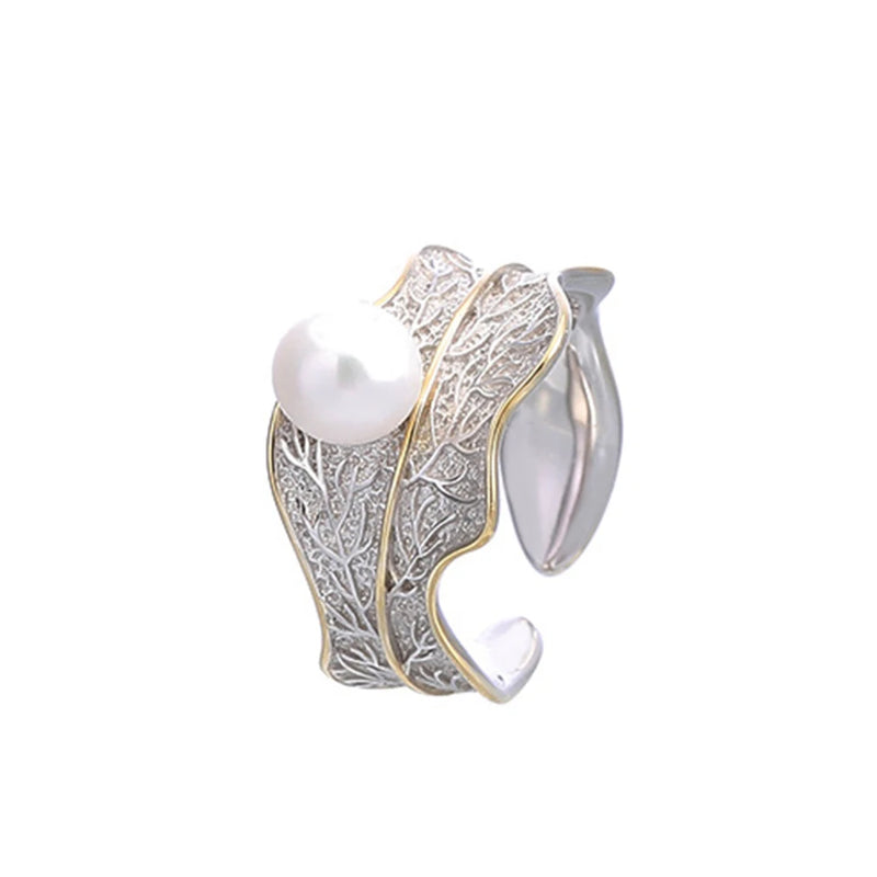 S925 Sterling Silver Natural Pearl Ring Fittings Adjustable DIY
