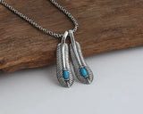S925 Sterling Silver Feather Pendants Retro Thai Silver Men And Women