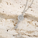 925 Silver Key Necklace with Zircon Inlay, Gift Jewelry