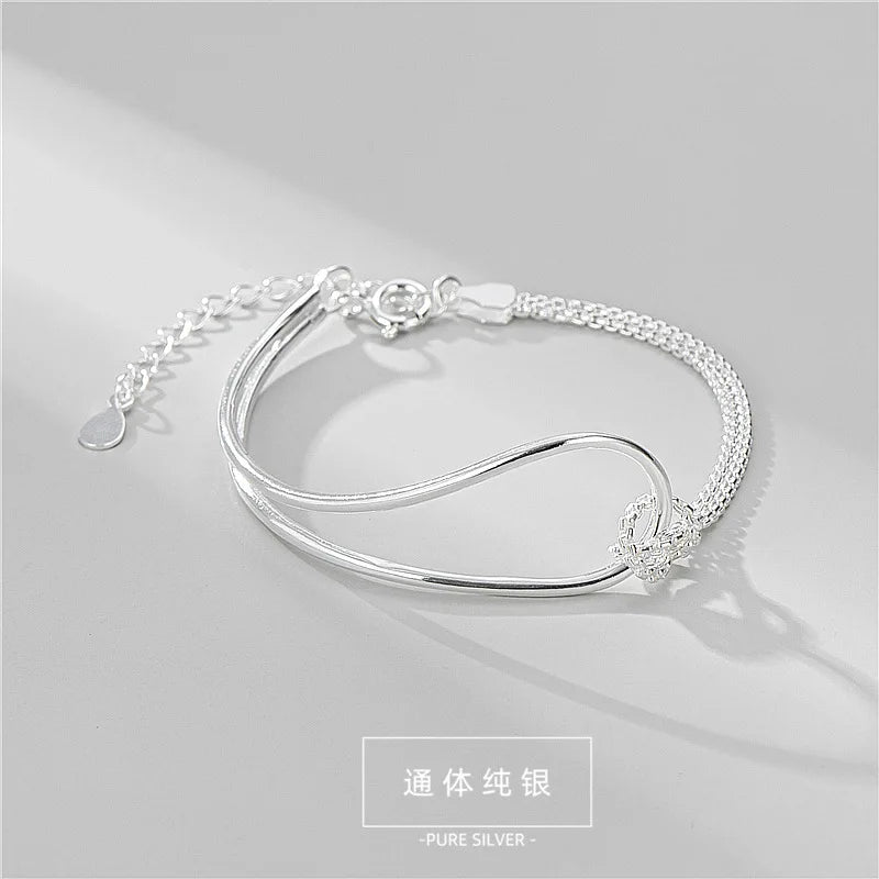 S925 Sterling Silver Korea Knot Bracelet Geometric Minimalist Hand Jewelry