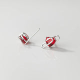 925 Silver Crystal Heart Paperclip Stud Earrings Wedding Jewelry Gift