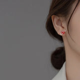 925 Silver Crystal Heart Paperclip Stud Earrings Wedding Jewelry Gift