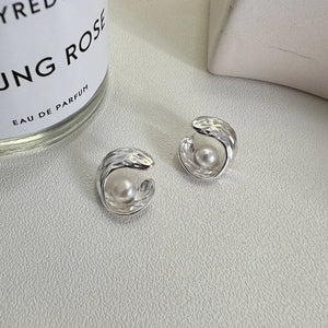 S925 Sterling Silver Pearl Texture Sense Earrings