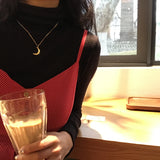 S925 Silver Pleated Ripple Moon Necklace