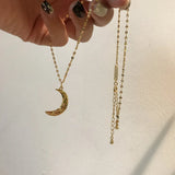S925 Silver Pleated Ripple Moon Necklace