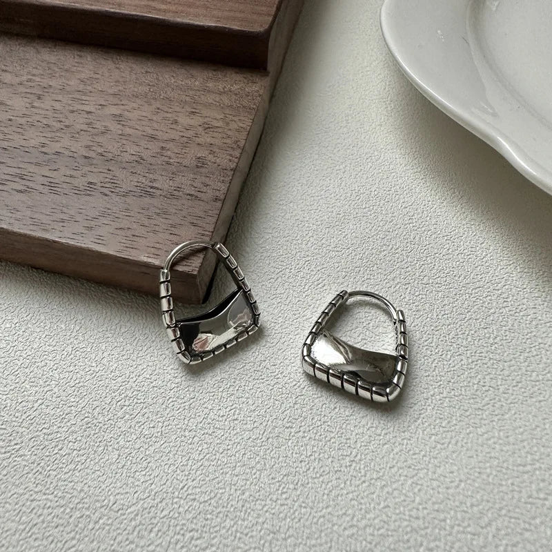 S925 Sterling Silver Niche Texture Square Bag Bag Earrings